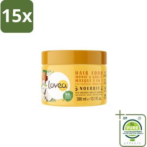 15 x Lovea – Haarmasker – Monoï & Shea 3-in-1 – Intensief voedend – 390 ml - Grootverpakking - Haarmasker - Haarverzorging - Droog Haar - Beschadigd Haar - Pluizend Haar
