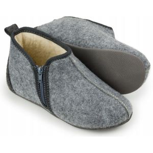 Wolvilten Pantoffels met Rits – Unisex – Warme Sloffen van Schapenwol – Rubberen Zool – Grijs – Maat 37