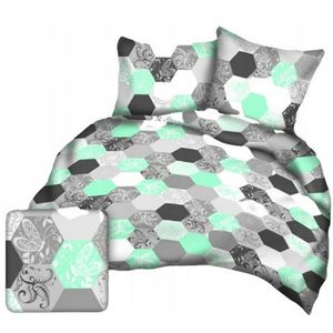Kora Beddengoed Set 200x220 Grijs Mint Groen Zeshoeken