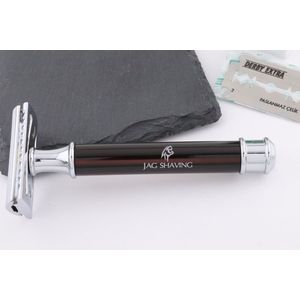 Jag Shaving Double Edge (DE) veiligheidsscheermes - stevig handvat - metalen en stalen afwerking - herbruikbaar veiligheidsscheermes geschikt voor mannen en vrouwen (rood en zwart)