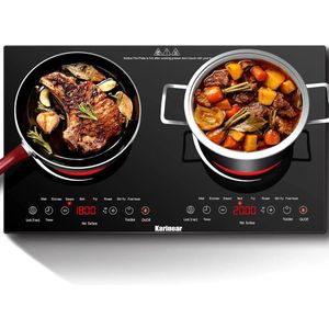 Inductie kookplaat - Induction Hob - Elektrische Brander - Induction Cook Top - Inductie Fornuis - Elektrische keramische kookplaat - met LED-display - 2 zones - 4-uurs timer - 9 vermogens - tot 3600 W - Veiligheidsslot - Zwart