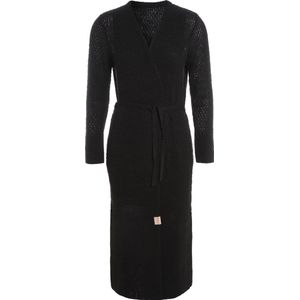 Knit Factory Gina Lang Gebreid Vest - Lang vest reikend tot kuithoogte - Lange cardigan - Zwart damesvest - Zwart - 36/38