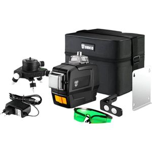 Laser Level - Zelfnivellerend - 12 lijnen - 3D groene laserwaterpas - Klasse II horizontaal en verticaal - Kruislijnen zelfnivellerend - Zonder statief - Zwart