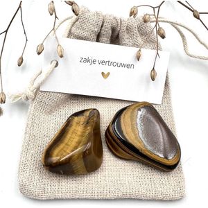Zakje vertrouwen - Tijgeroog trommel -edelsteen-cadeau-geluksbrenger-examen-stress-zelfvertrouwen-groei-voor hem/haar-geschenk