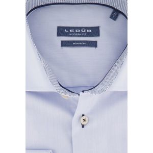 Ledub modern fit overhemd - lichtblauw twill (contrast) - Strijkvrij - Boordmaat: 43
