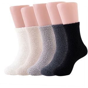 Warme wintersokken - Effen sokken - Dikke sokken voor comfort en warmte - 5 paar - wit+zwart+lichtgrijs+donkergrijs+beige