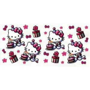 UV DTF cup wrap sticker - stickers - beker - cup - koffie - drinkbeker - Hello Kitty - poes - kat - cadeautje - uv sticker - hobby - stikker - zelfklevende sticker - leuk voor op drinkbeker - beplakken op alle objecten - leuk voor op je koffer