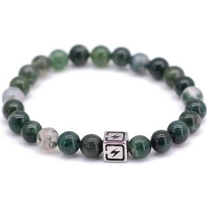 Fortuna Beads – Energy Mos Agaat – Kralen Armband – Heren– Groen – 18cm
