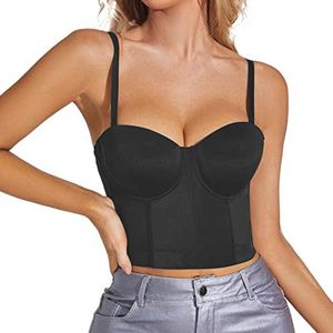 Dameskorset Bustier Top met Straps - Nauwsluitend Korset - Effen Kort Modieus Shirt met Kant