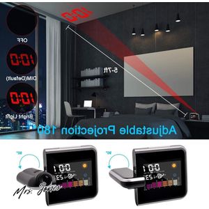 Mrs. Jones Wekker projectie plafondwekker digitale led met tijdstation lcd-temperatuur en datum opladen USB 12 en 24 uur voor slaapkamer kantoor keuken .