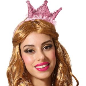 Atosa Verkleed diadeem kroon - roze - mini hoedje - meisjes/dames - Prinses/koningin