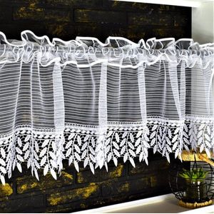Glow Thuis Kant-en-Klaar Keuken Vitrage Valletjes - Wit Voile met Guipure - Plooiband - 80x280 cm
