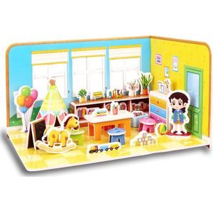 Ainy - 3D puzzel poppenhuis speelhoek met meubels: Miniatuur bouwpakket / speelgoed huisjes knutselpakket / knutselen meisjes - hobby puzzels en creatief modelbouw voor kinderen & volwassenen | 57 stukjes - 22x16x13cm