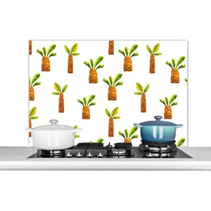 Spatscherm keuken 100x65 cm - Kookplaat achterwand Palmbomen - Jungle - Wit - Muurbeschermer - Spatwand fornuis - Hoogwaardig aluminium