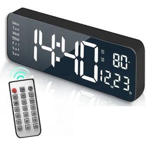 Mylucinda® - Wandgemonteerde Digitale Klok - Met Afstandsbediening - Countdown funtie - 38x13x3cm - Zwart/Wit