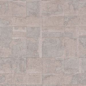 Steen tegel behang Profhome 396712-GU vliesbehang hardvinyl warmdruk in reliëf gestructureerd in metallic look en metallic effect beige grijs 5,33 m2