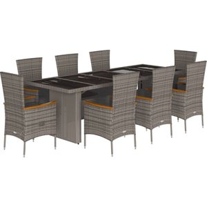 vidaXL 9-delige Tuinset - Poly Rattan - Grijs