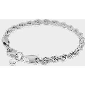 Rope Ketting 3 mm x Rope Armband 5 mm - Zilveren Schakelketting en Schakelarmband Heren - 50/21 cm lang - Olympus Jewelry