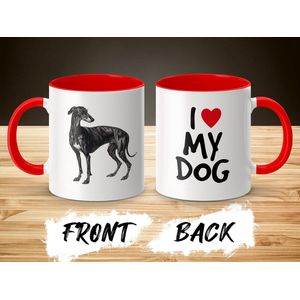 Mok rood/wit Greyhound dog - I love my dog / dog lover / dogs - ik hou van mijn hond / hondenliefhebber / honden