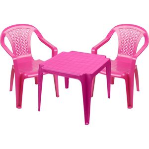 Sunnydays Kinderstoelen 2x met tafeltje set - buiten/binnen - roze - kunststof