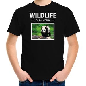 Dieren foto t-shirt Panda - zwart - kinderen - wildlife of the world - cadeau shirt Pandas liefhebber - kinderkleding / kleding 110/116