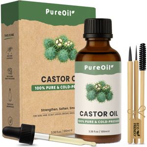 PureOil – Castor Olie – 100ml – Koudgeperst & Hexaanvrij – 100% Puur, Natuurlijk & Vegan – Castorolie Voor Haar | Huid | Gezicht | Scalp | Wimpers | Wenkbrauwen | Nagels | Massage - Incl. Ebook - Sinterklaas Cadeautjes - Black Friday Deals 2025
