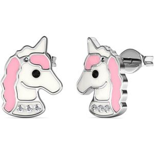 Yolora Kids Unicorn Oorbellen - Kalpa Camaka Kristallen - Roze/Zilver - 18K Witgoud Verguld - Kind - Meisjes Eenhoorn Oorknopjes Zilver - Sieraden Kinderen - Luxe Giftbox - Geschenkdoos - Cadeau doos - Geschenkverpakking - Mooie Cadeauverpakking