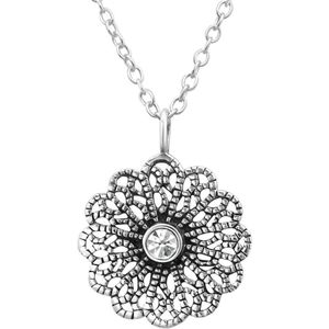 Ketting dames | Zilveren ketting met rijk bewerkte hanger met kristal | WeLoveSilver