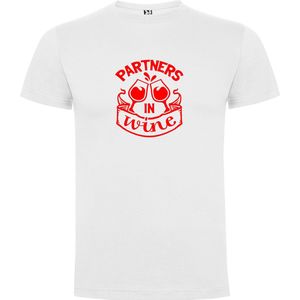 Wit T-Shirt met “Partners in Wine“ Afbeelding Rood Maat 3XL
