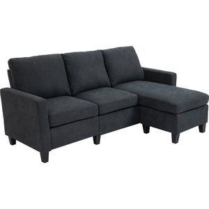 HOMCOM Hoekbank L-vormig bankstel met omkeerbare chaise longue slaapfunctie linnen 833-944