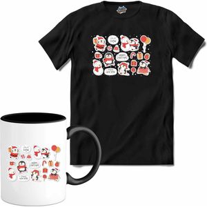Kerst pinguin buddy's - T-Shirt met mok - Heren - Zwart - Maat 4XL