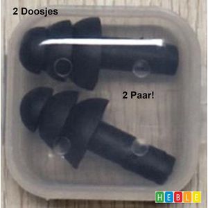 2 Paar Herbruikbare Oordoppen 4 Stuks - Siliconen - Zwart - Gehoorbescherming - Reizen/Slapen van Heble®