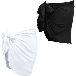Allecto Plus - Dames pareo strand cover-up | Bikini cover up sarong | Chiffon strandjurk | Vakantie party | Wit + zwart - Eén maat