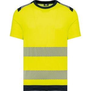 WK. Designed To Work Gerecycled veiligheids-T-shirt ronde hals korte mouwen unisex WK360 - Hi Viz Yellow / Navy - XS