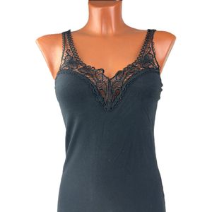 Marco Rossi - Random kant - Dameshemd kant - Onderhemd - Singlet - Katoen - Dames - Zwart - Maat M - Model 5