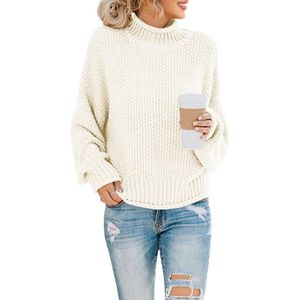 Oversized Damestrui met Col en Vleermuismouwen - Lange Mouwen Grof Gebreid