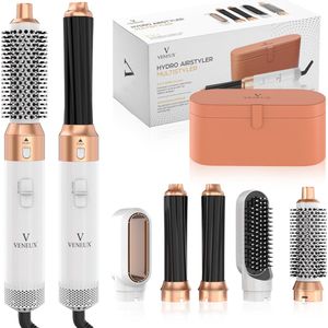 VENEUX® Föhnborstel - Airstyler - Krulborstel - Warmteborstel - 5 in 1 Multistyler - Met Opbergcase - Wit