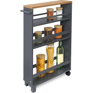 bomoe Hylla – Keukentrolley op Wieltjes 50x79x15 cm – Serveerwagen Hout met 3 Planken & FSC® werkblad – Antraciet