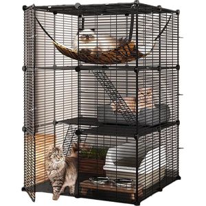 Goodivery - Kattenren - Kattenhuis - Katten ren - Kattenkooi - Kattenhuis voor Binnen - 71 x 71 x 104 cm - Zwart