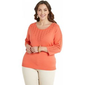 Zachte effen trui met ronde hals in fantasiebreiwerk