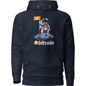 Bitcoin To The Moon - Premium Unisex Bitcoin Hoodie - Kleur Marine Blauw - Maat S | Bitcoin cadeau| Crypto cadeau| Bitcoin Trui| Crypto Trui| Crypto Hoodie| Bitcoin Hoodie| Bitcoin Merch| Crypto Merch| Bitcoin Kleding| Crypto Kleding