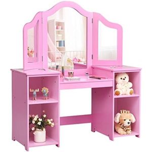 Kaptafel kind - Kaptafel kinderen - Make up tafel kind - Kaptafel voor meisjes - 107 x 40,5 x 117 cm - Roze