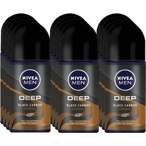 Nivea Deo Roll-on Men - Deep Black Carbon Espresso - 50ml - Voordeelverpakking 12 stuks
