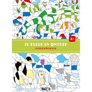 Kleurboek dierenwereld / kleuren op nummer (code / letter / kleur / vorm) voor kinderen, met veel dieren (dinosaurus T-Rex, leeuw, aap)