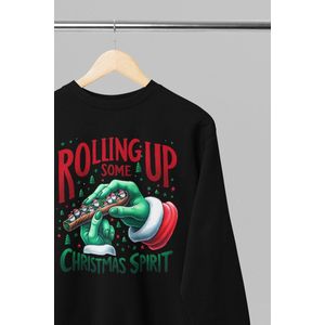 Foute kersttrui - Rolling up some christmas spirit - Wurban Wear | 18+ | Grappige trui | Leuk cadeau | Unisex sweater | Oversized sweater | Kersttrui heren | Foute kerstkleding | Kerst sweater | Kersttrui dames | Foute kersttruiendag 2025 | Zwart