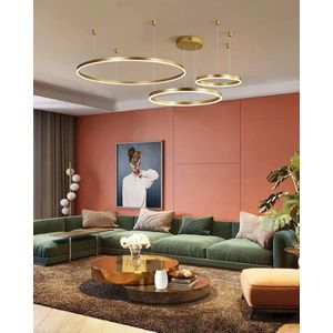 Luce hanglamp - LED hanglamp - Verlichting - Donutlamp - Goudkleurig - Dimbaar - 3 ringen lamp met afstandsbediening