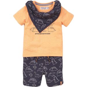 Dirkje - Boys 2 pce babysuit shorts + scarf Navy + aop + bright orange - maat 56