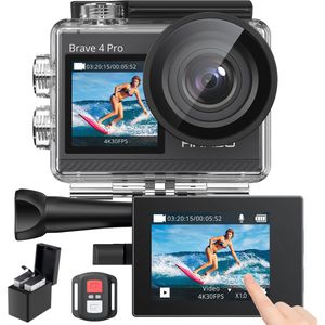 AKASO Brave 4 Pro - Action Camera - 4K - Waterdicht 40 m - Dubbel Touchscreen - Grijs