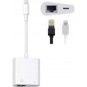 2 in 1 multifuctionele 8 Pins Lightning Hub naar Fast Ethernet RJ45 + 8 Pins Lightning (power delivery) - 100MB/s - Ethernet Adapter - Wit
