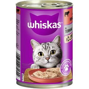 Whiskas Natvoer - Rundvlees in Terrine - Blik - 400g - Voor Katten 1+ - 24 Blikken